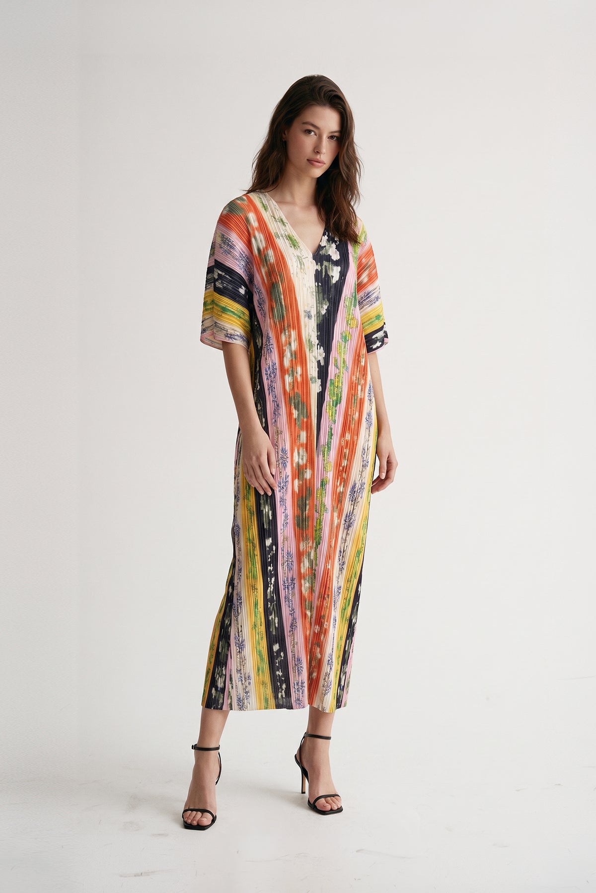 Dahlia Floral Plissé Kaftan Dress
