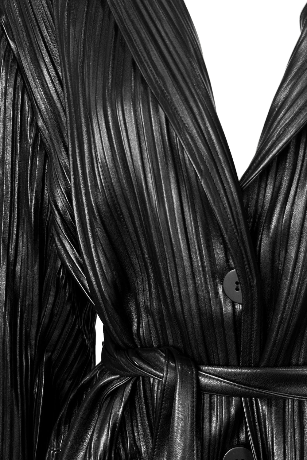 Kylie Vegan Leather Plissé Belted Blazer Jacket