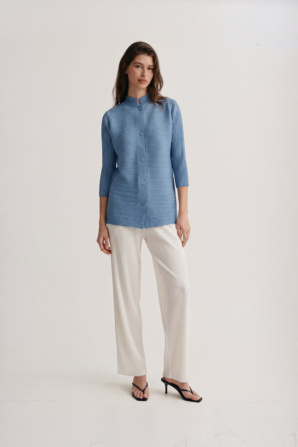 Kennedy Mandarin Collar Crystal Pleats Shirt