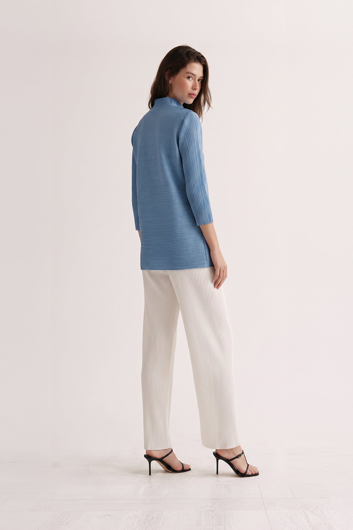 Kennedy Mandarin Collar Crystal Pleats Shirt