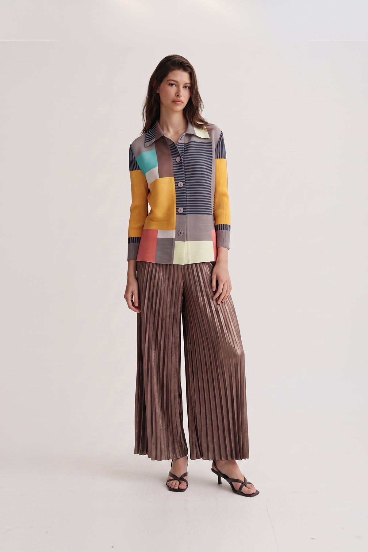 Freya Crystal Pleats Shirt - Latte Mix