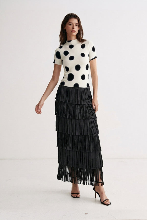 Akira Fringe Plissé Satin Skirt