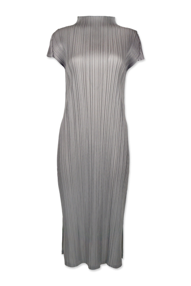 Brittny Plissé Satin Mock neck H Dress