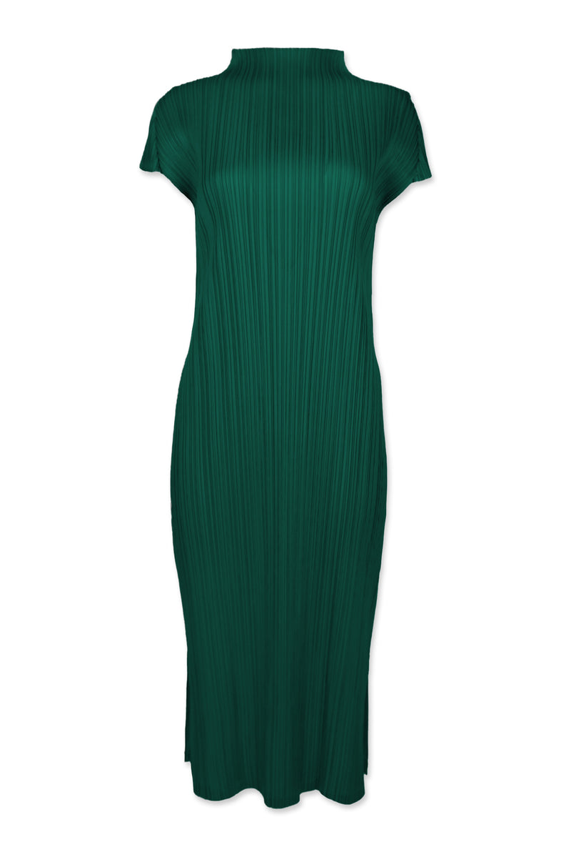 Brittny Plissé Satin Mock neck H Dress