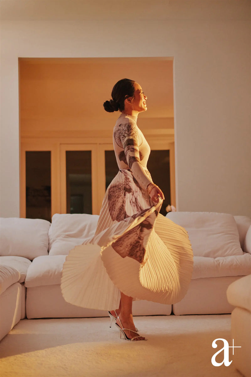 Agata Coral Print Pleated Skirt