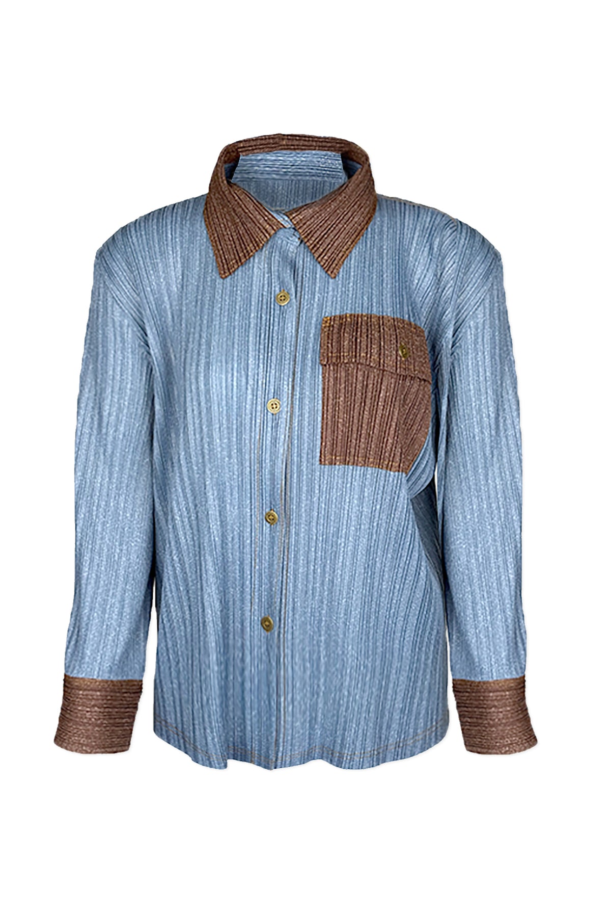 Camille Contrast Denim Pleated Shirt