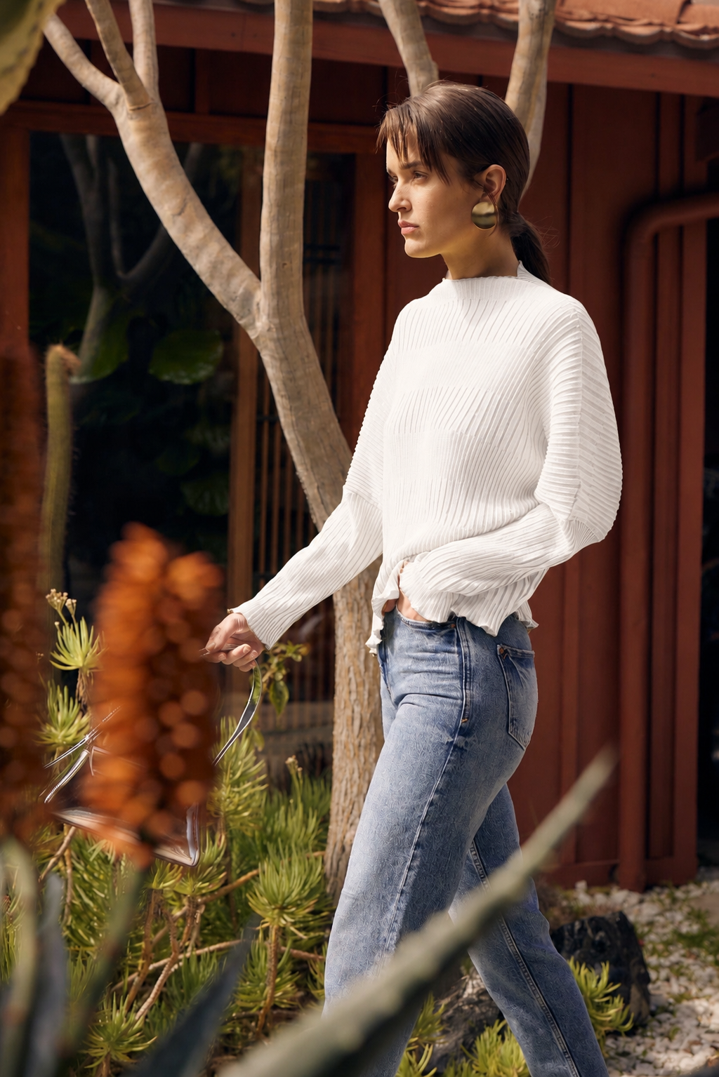 Iris Lettuce Edge Stripe Jacquard Top - Ivory