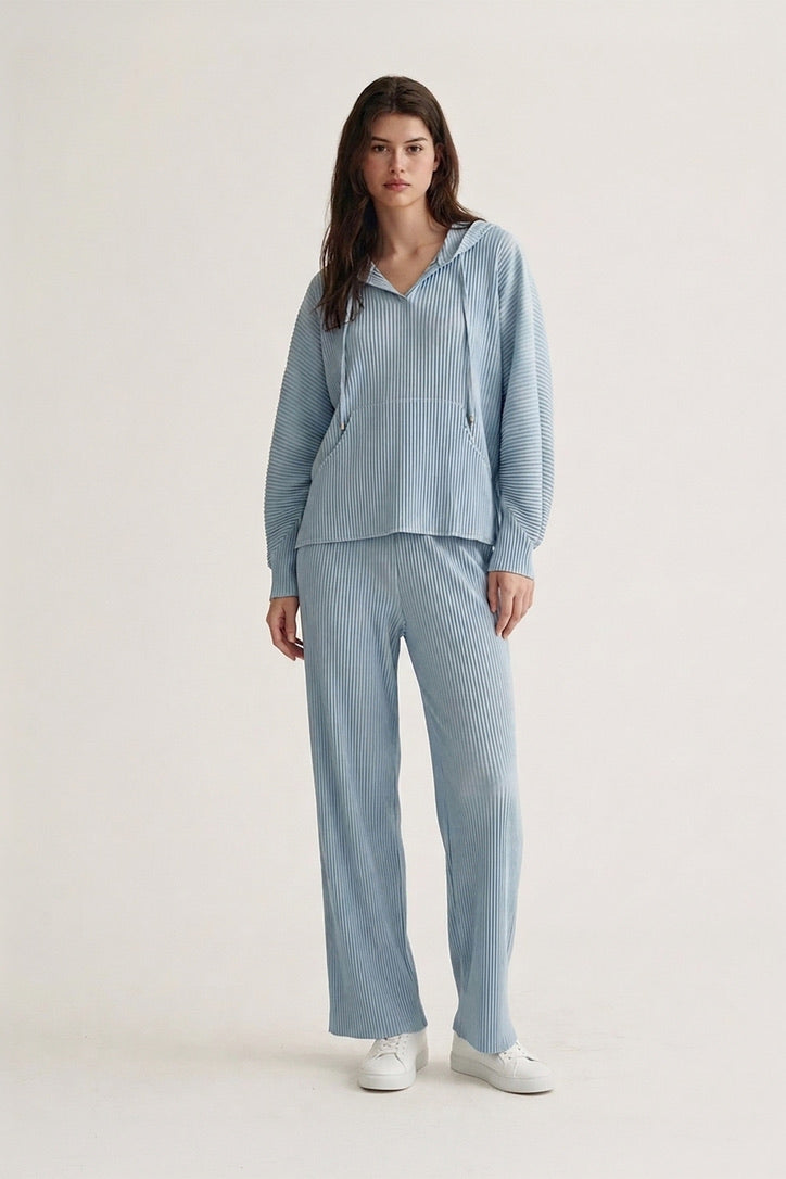 Vivian Hooded Double Knit Plissé Pull Over - Cloud