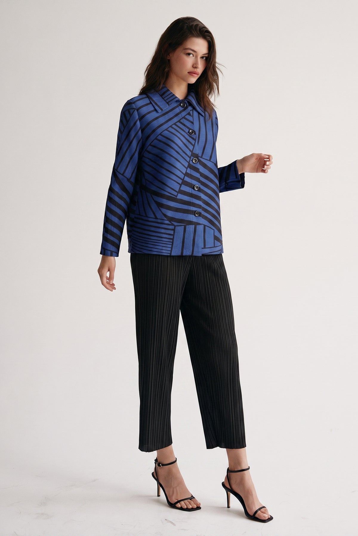 Elodie Stripe Crystal Pleats Shirt