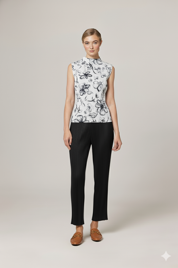 Beth Sketch Floral Plissé Tank