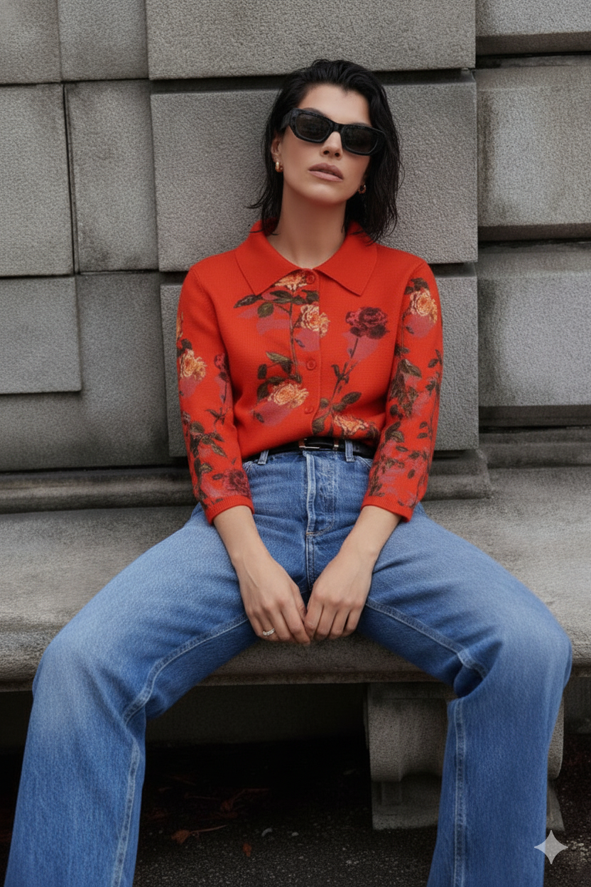 Elizabeth Rose Garden Crystal Pleats Shirt