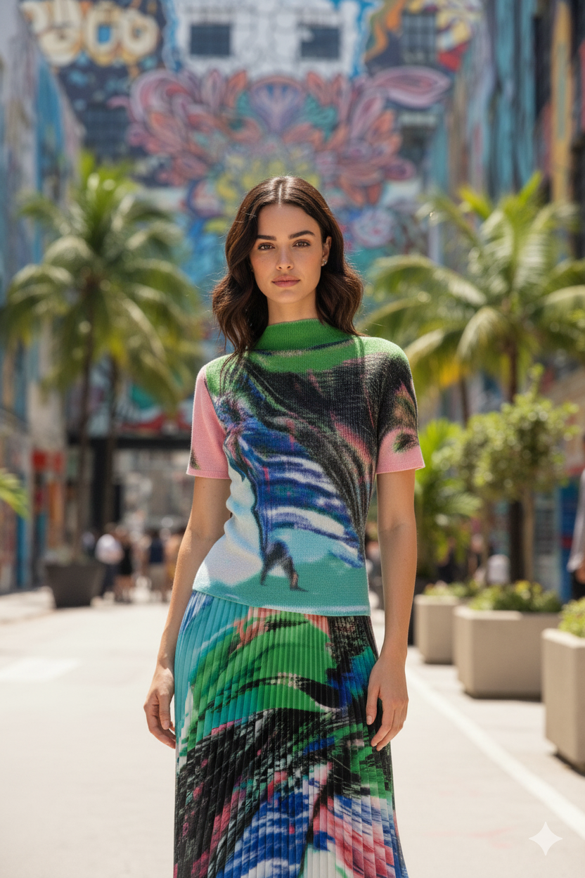 Lila Abstract Palette Pleated Skirt