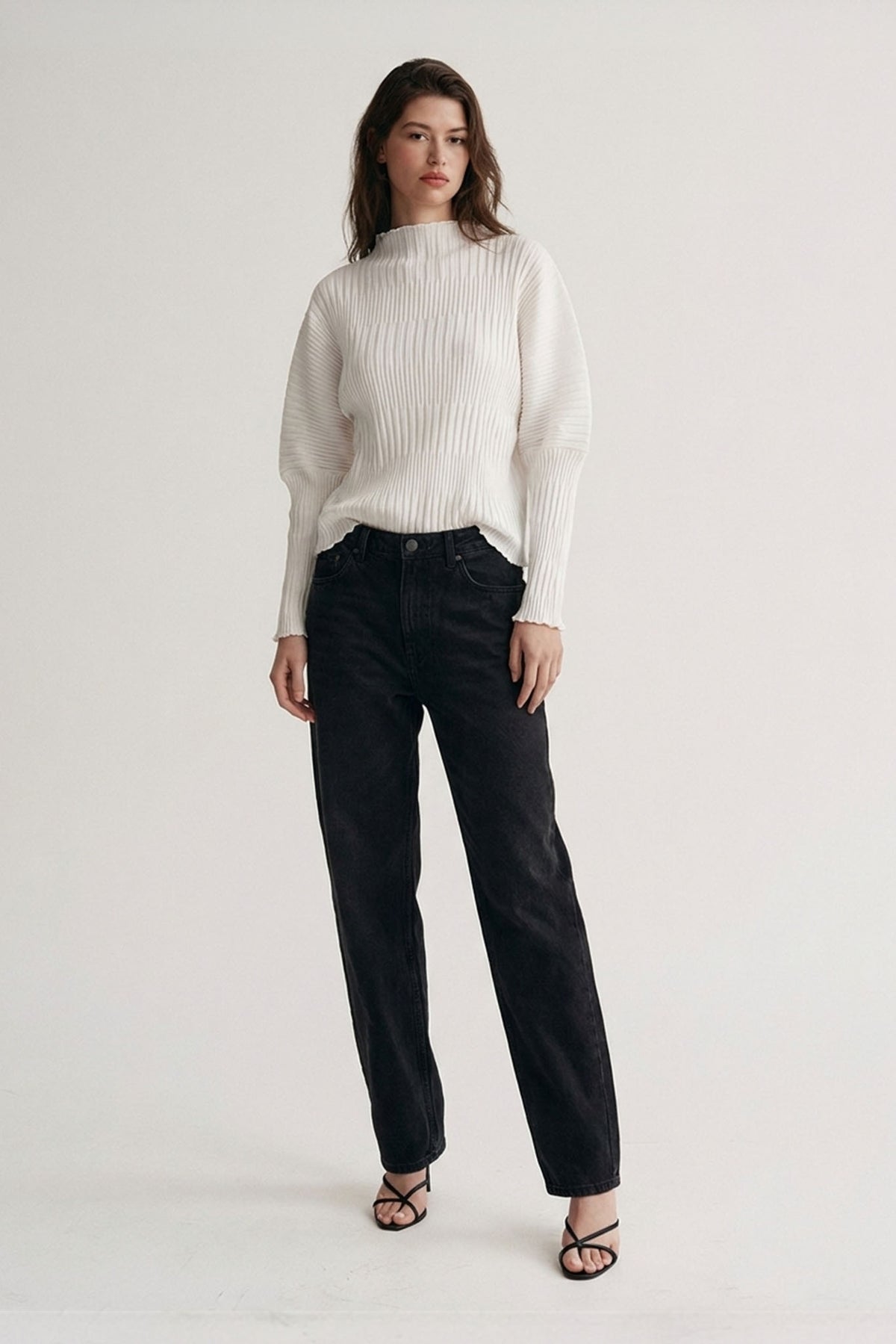 Iris Lettuce Edge Stripe Jacquard Top - Ivory