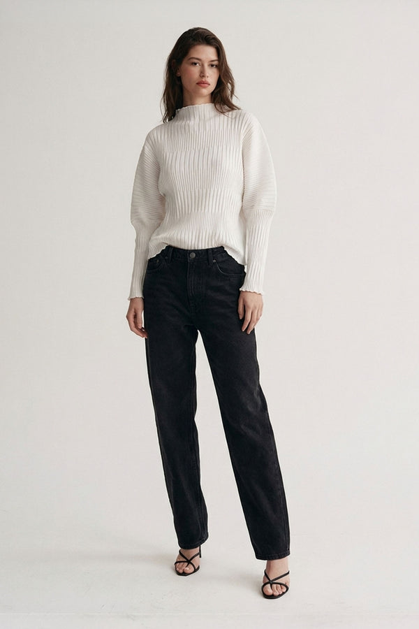 Iris Lettuce Edge Stripe Jacquard Top - Ivory