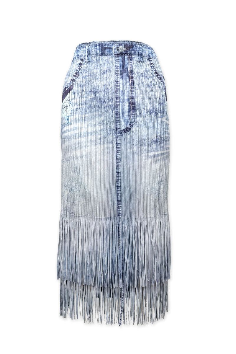 Lauren Denim Look Plissé Fringe Skirt