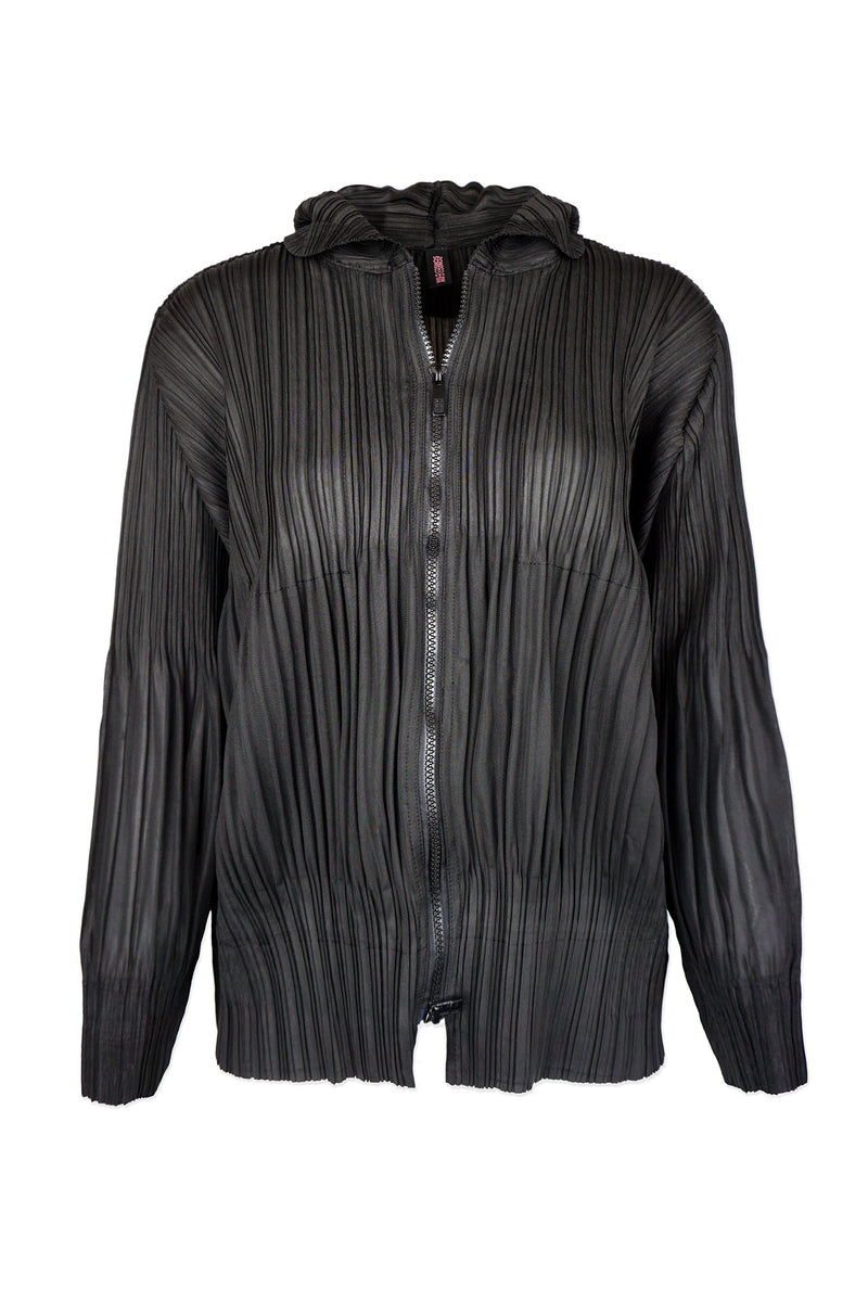 (BACK IN STOCK!) Vanessa Zip Up Hooded Plissé Satin Jacket