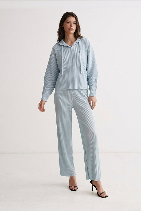 Vivian Hooded Double Knit Plissé Pull Over - Cloud