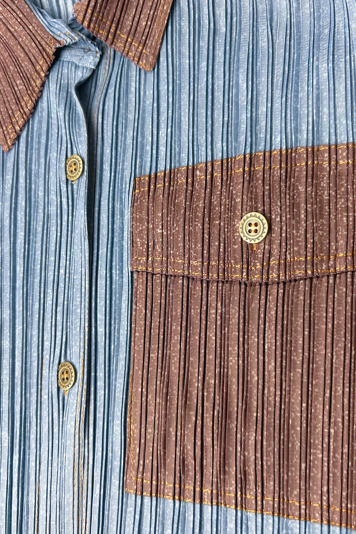 Camille Contrast Denim Pleated Shirt