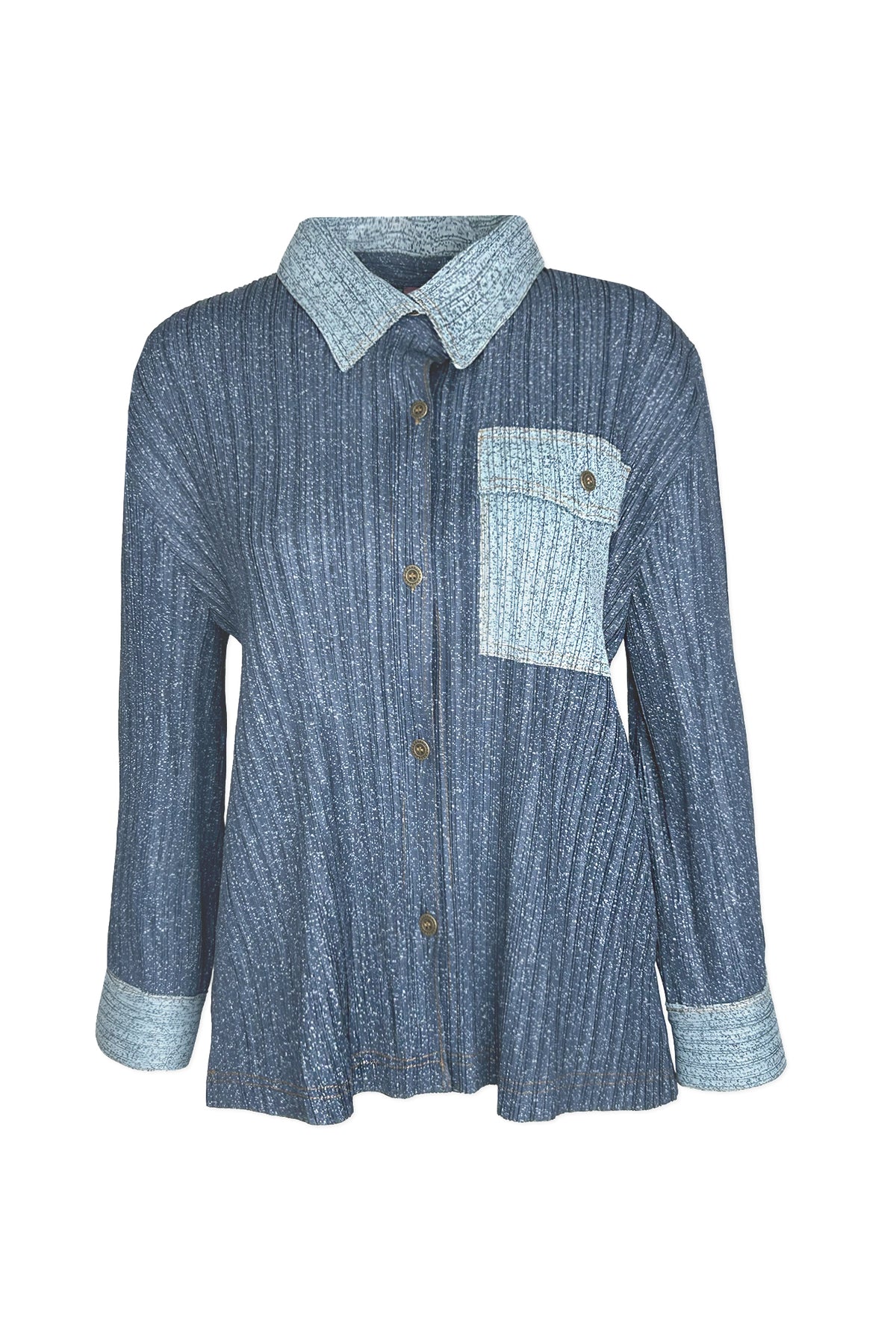 Camille Contrast Denim Pleated Shirt