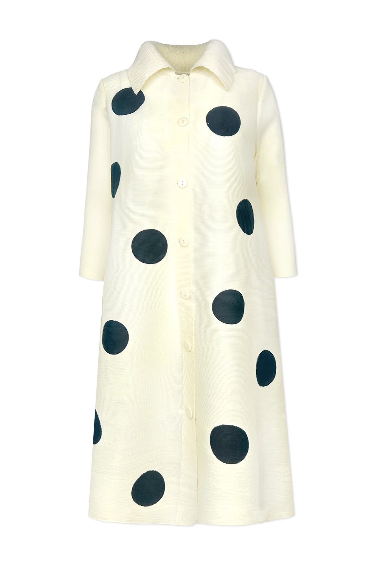 Mari Dot Crystal Pleated Dress/Jacket - Ivory/Ink Black