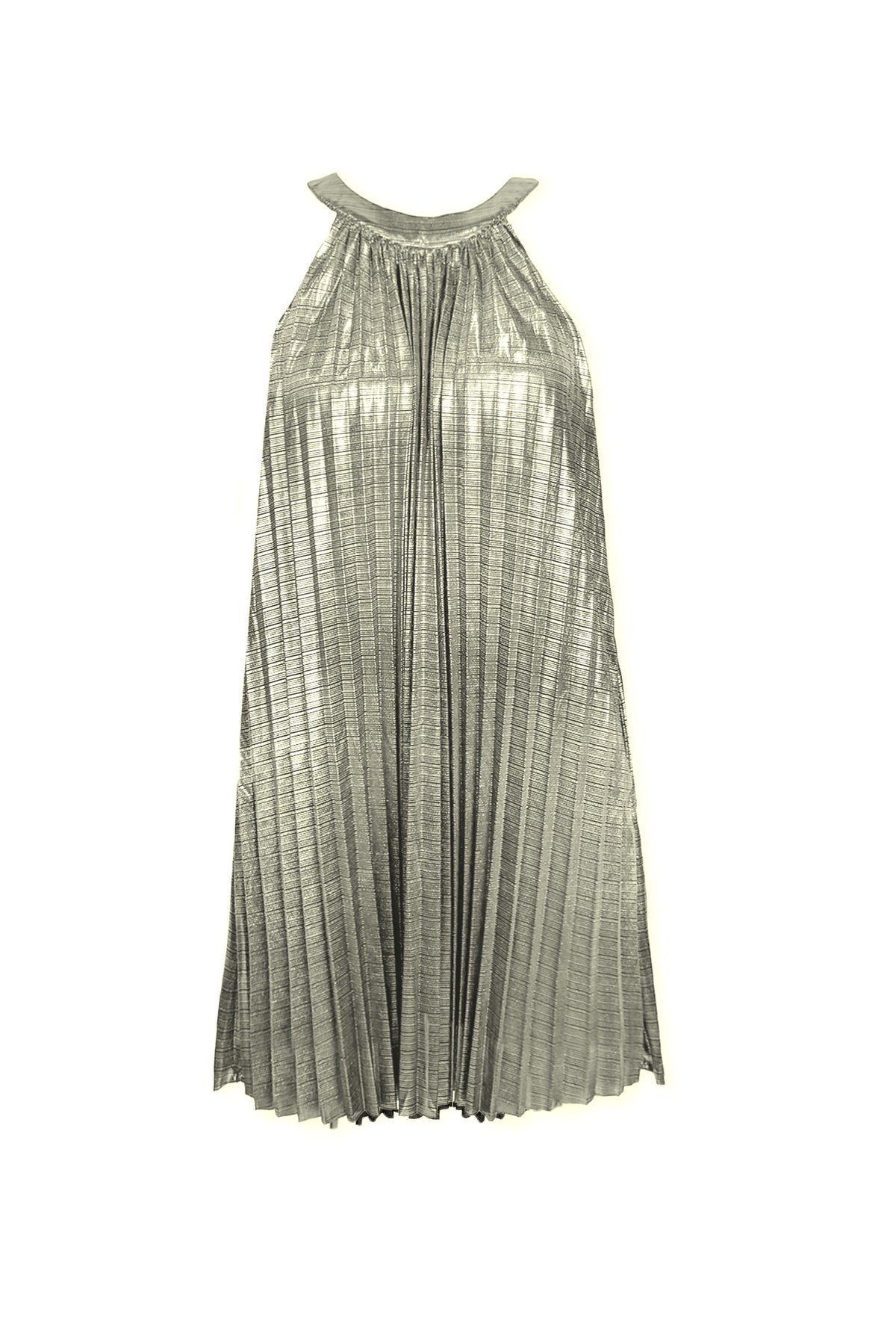 Ariella Metallic Halter Pleated Short Dress