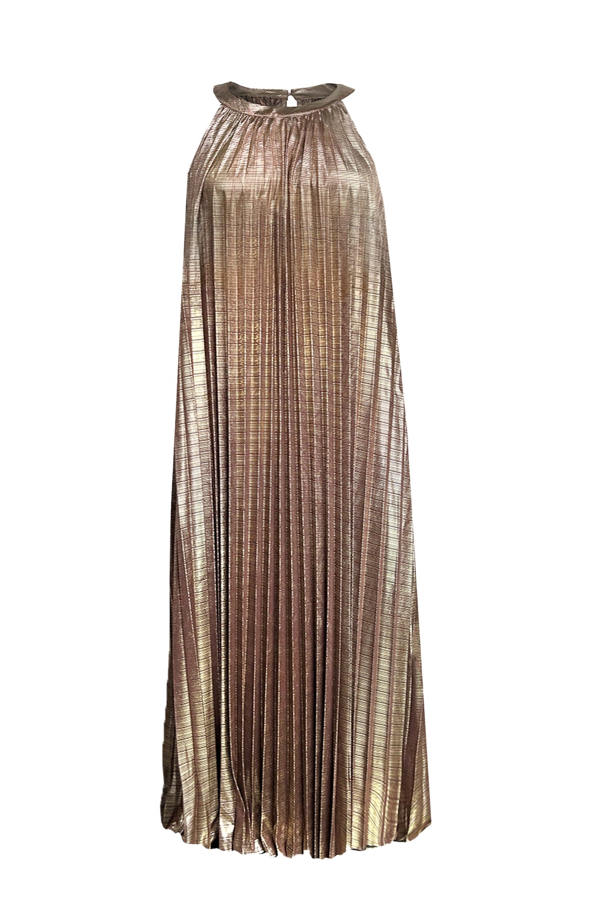 Aurora Metallic Halter Pleated Dress