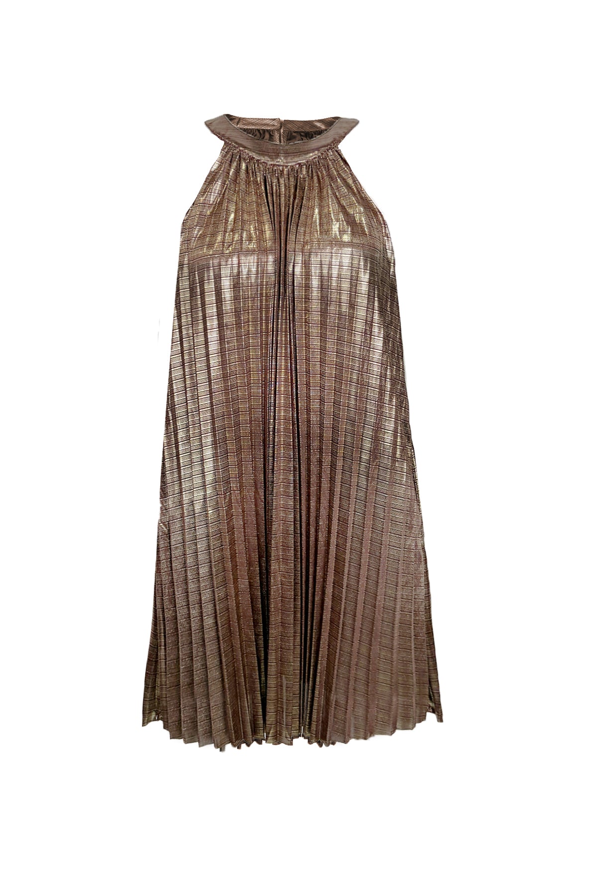 Ariella Metallic Halter Pleated Short Dress
