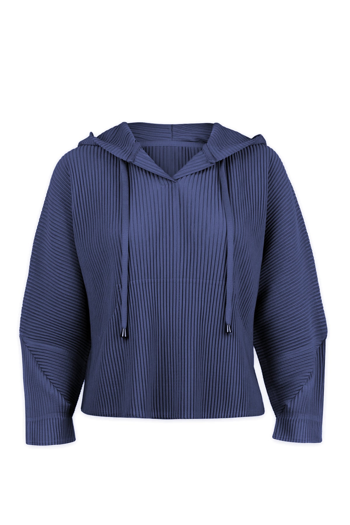 Vivian Hooded Double Knit Plissé Pull Over - Midnight Tide