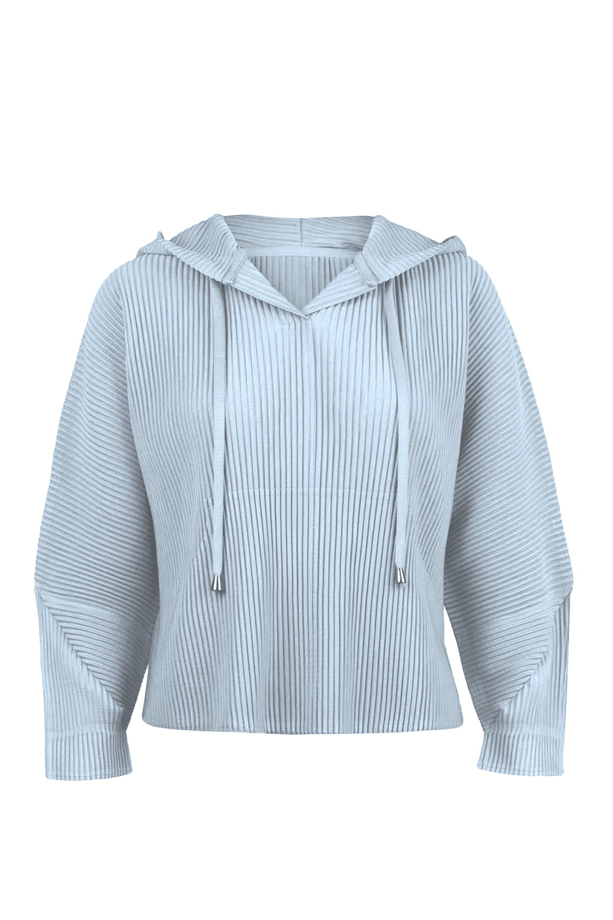 Vivian Hooded Double Knit Plissé Pull Over - Cloud