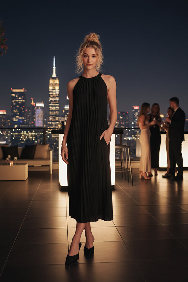 Luna Bay Halter Pleated Dress