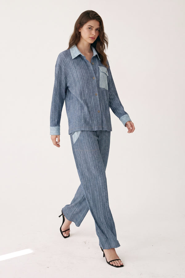 Camille Contrast Denim Pleated Pant