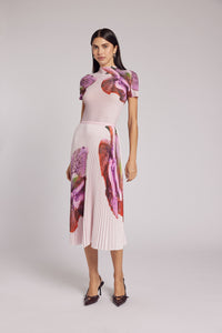 Agata Coral Print Pleated Skirt