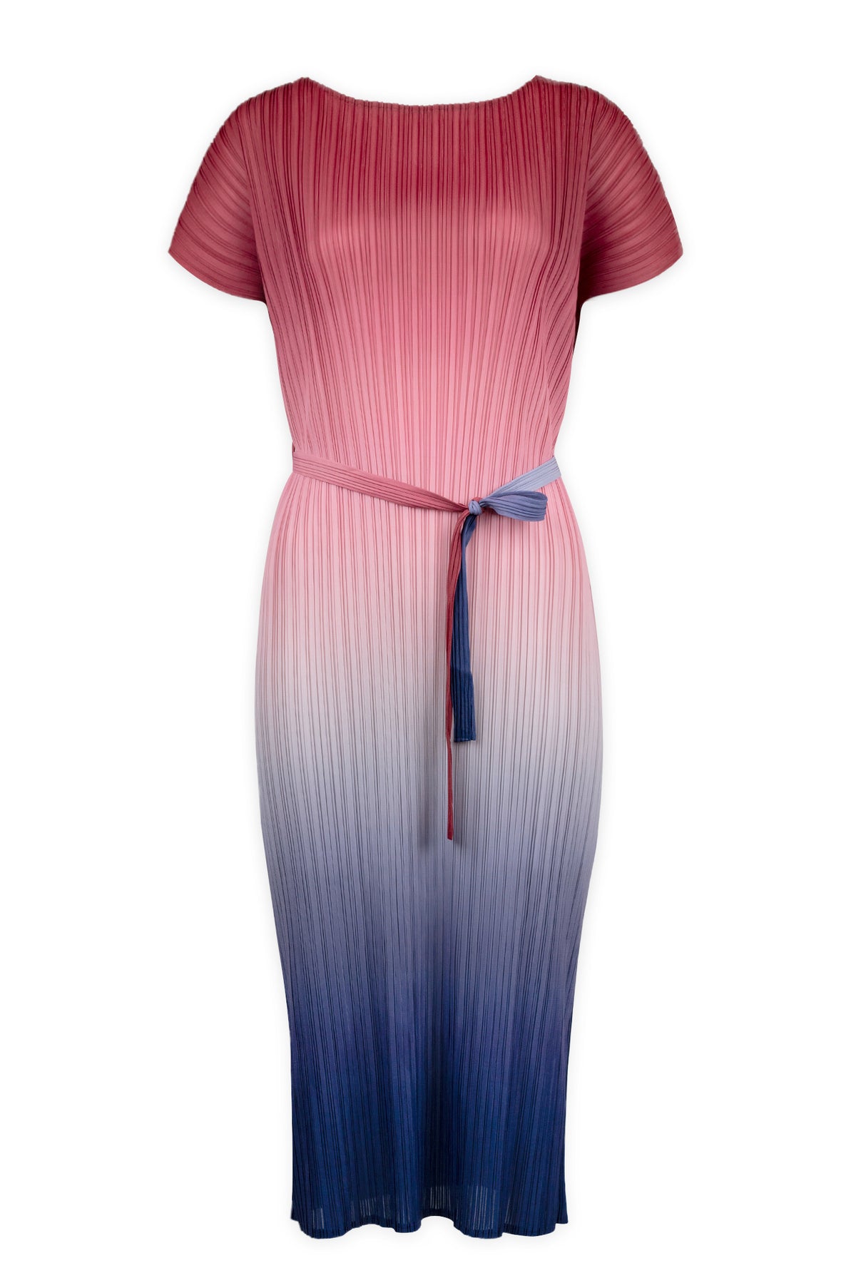 Valentina Ombre Plissé Satin Cap-Sleeve Dress