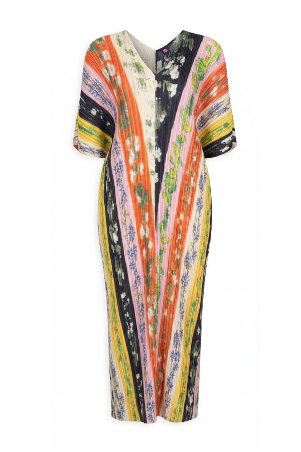 Dahlia Floral Plissé Kaftan Dress