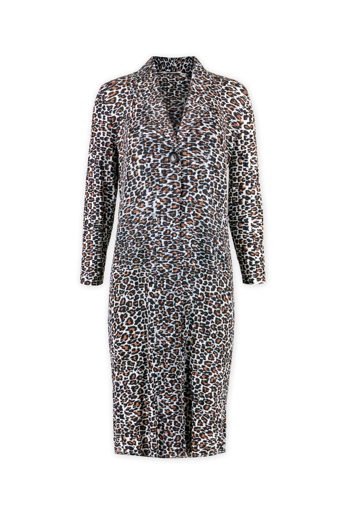 Ria Leopard Printed Plissé Satin Coat