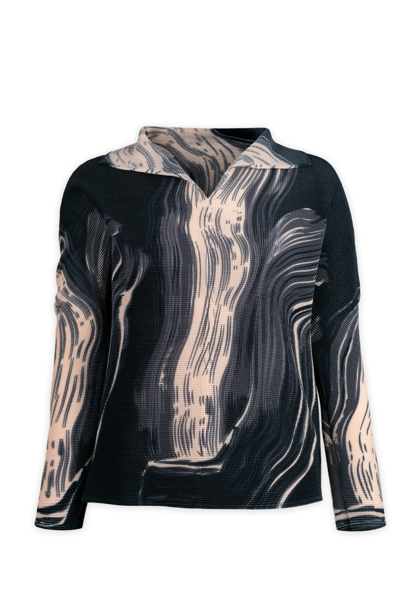 Kayla Brushstroke 3D Honeycomb Vneck Top