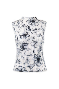 Beth Sketch Floral Plissé Tank