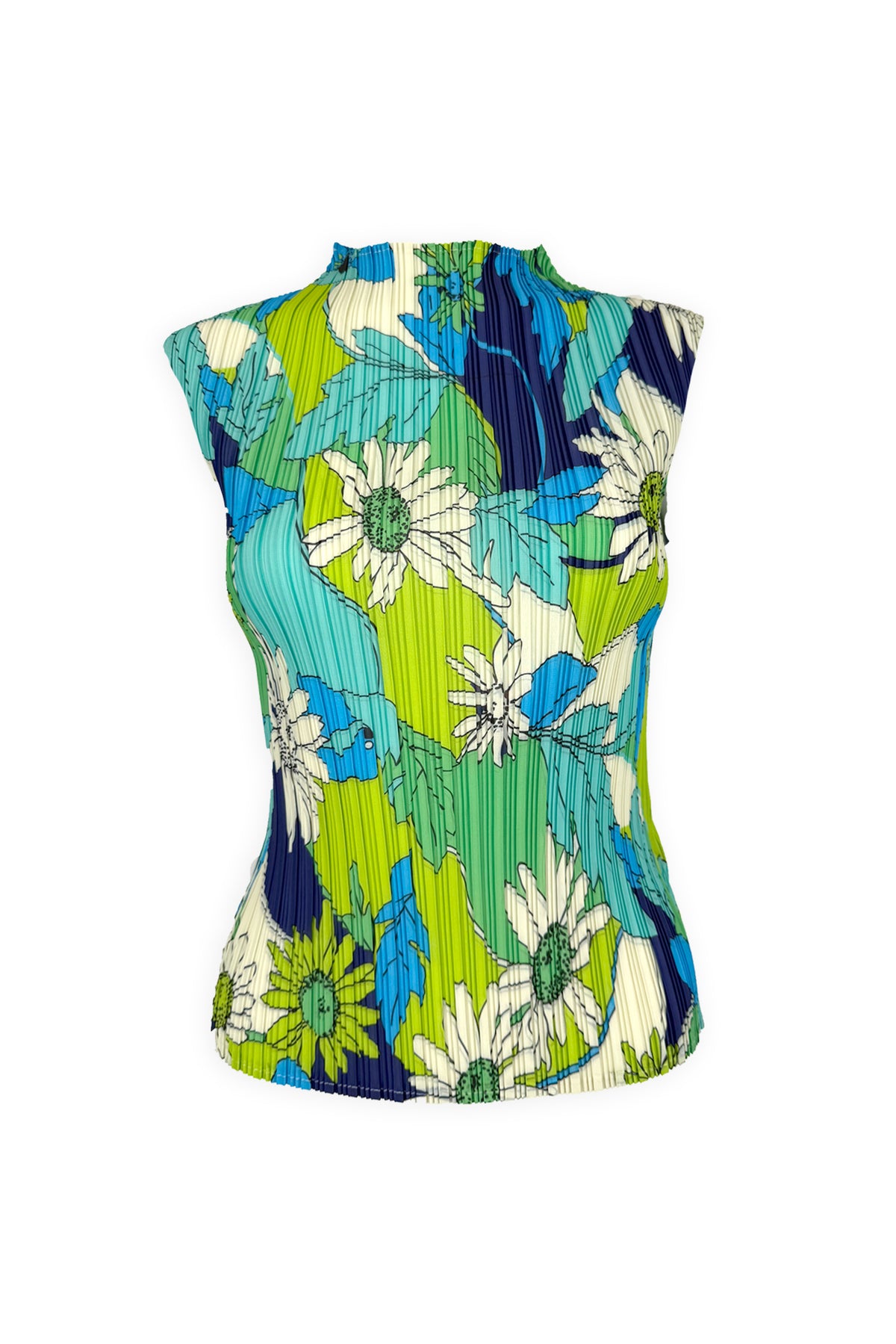 Beth Azure Bloom Plissé Tank