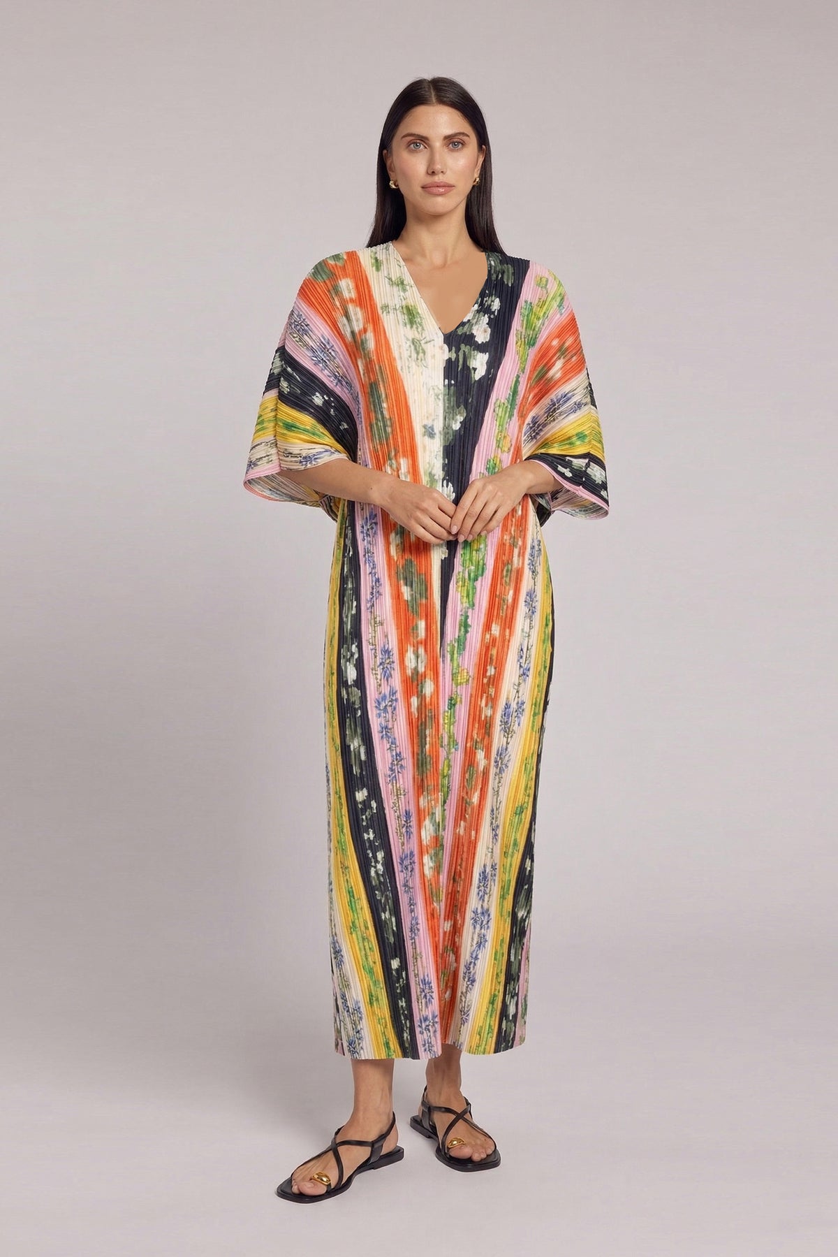 Dahlia Floral Plissé Kaftan Dress