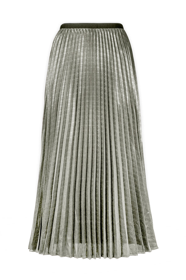 Esther Metallic Accordion Pleated Skirt - Silver