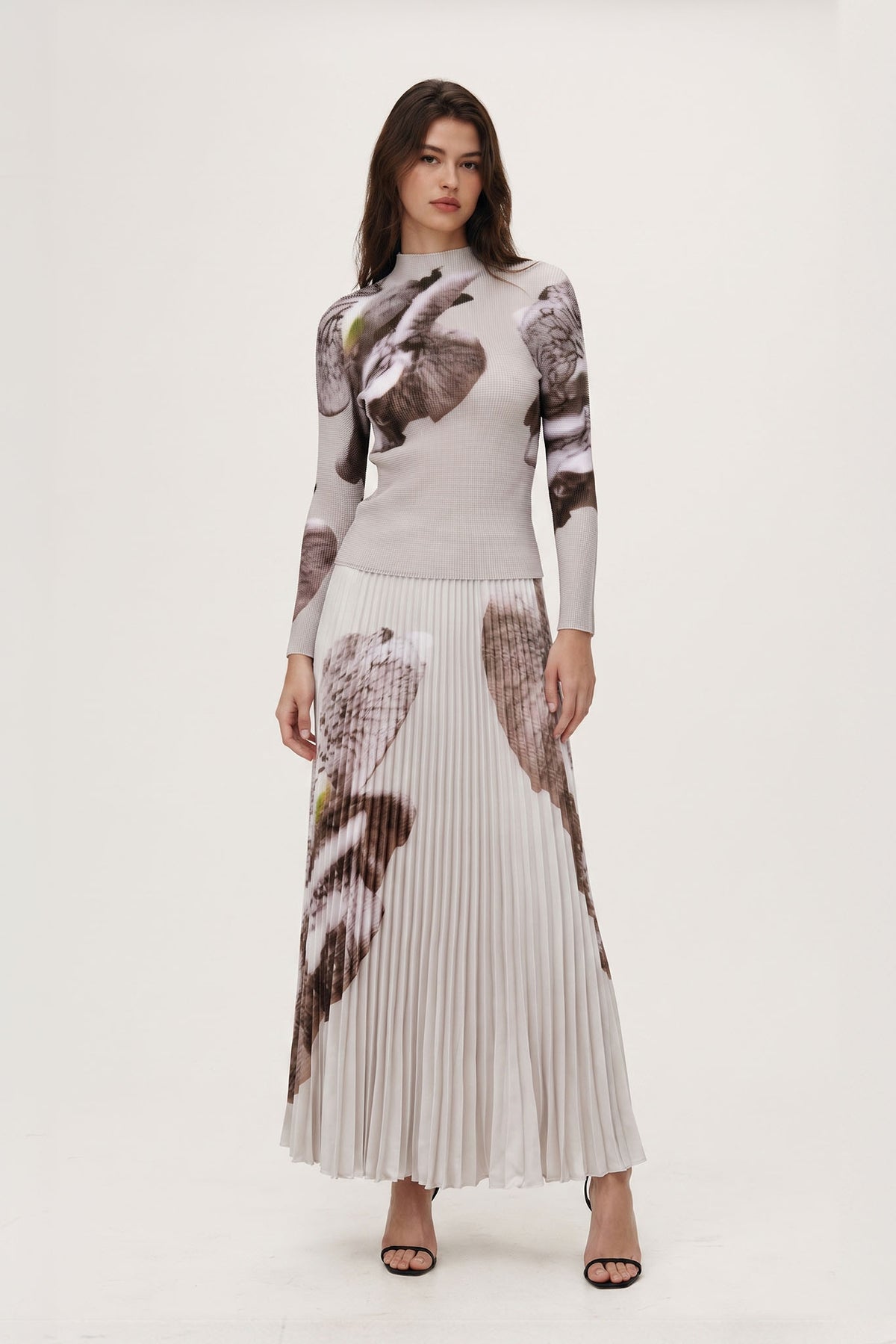 Agata Coral Print Pleated Skirt