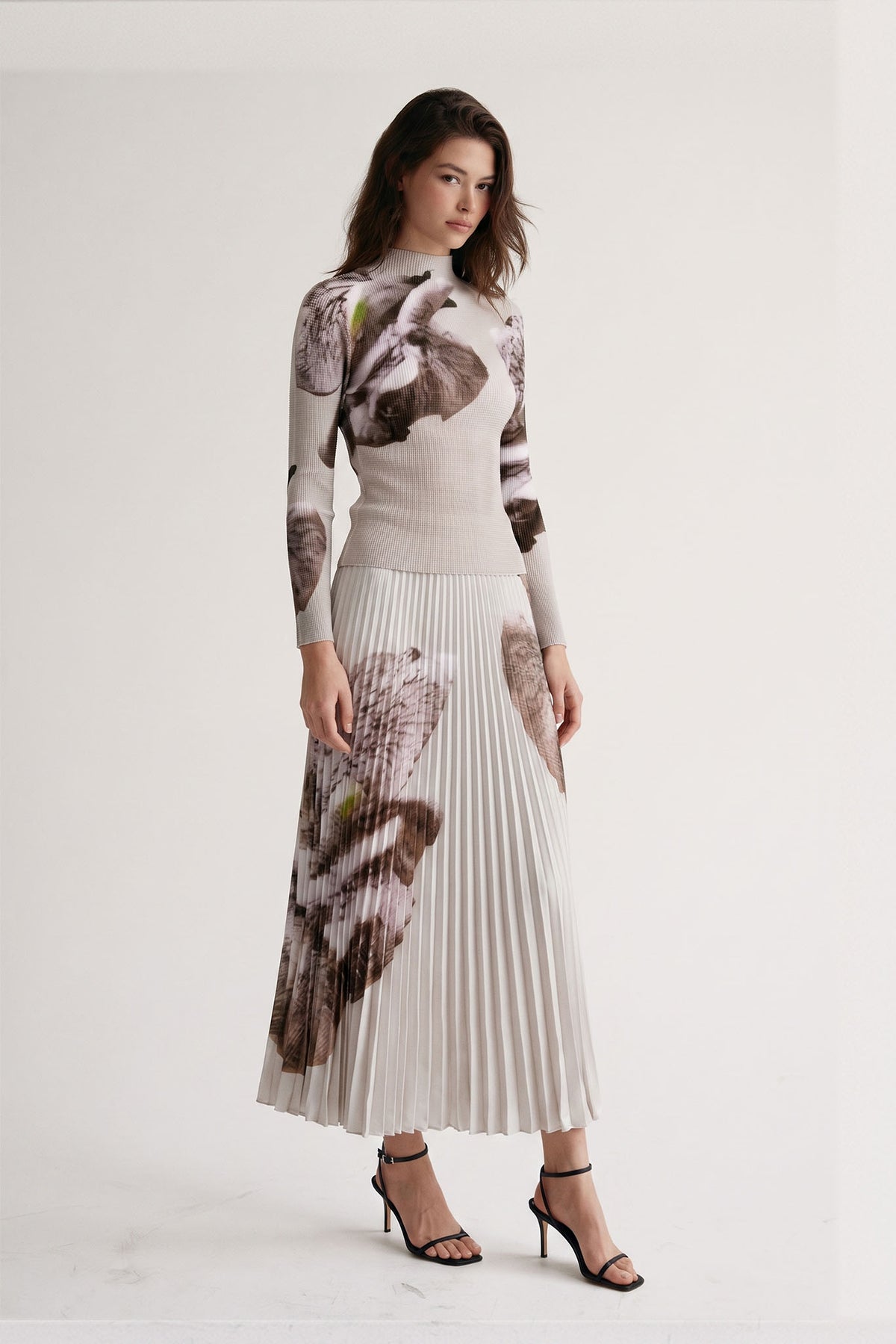 Agata Coral Print Pleated Skirt