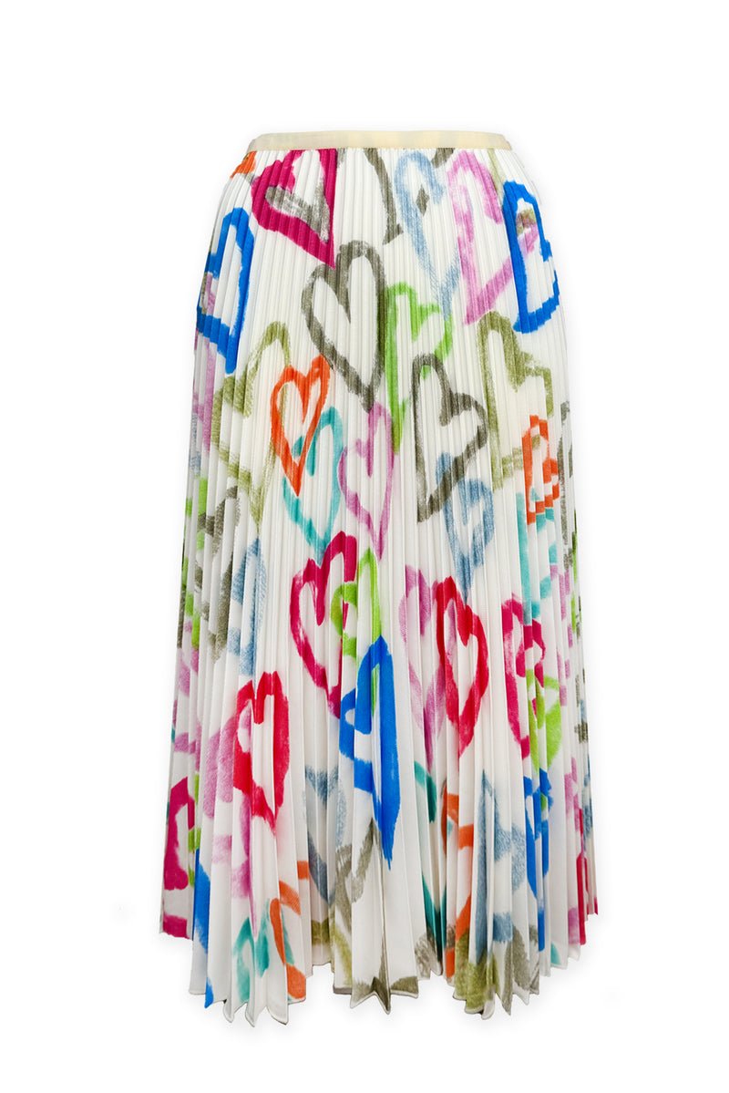 Ava Hearts Print Pleated Skirt