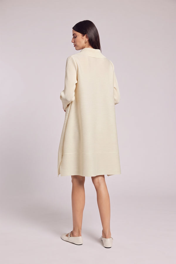 Mari Dot Crystal Pleated Dress/Jacket - Ivory/Ink Black