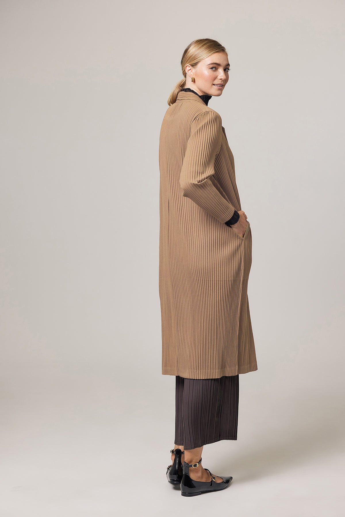 Ella Double Knit Plissé Blazer Trench