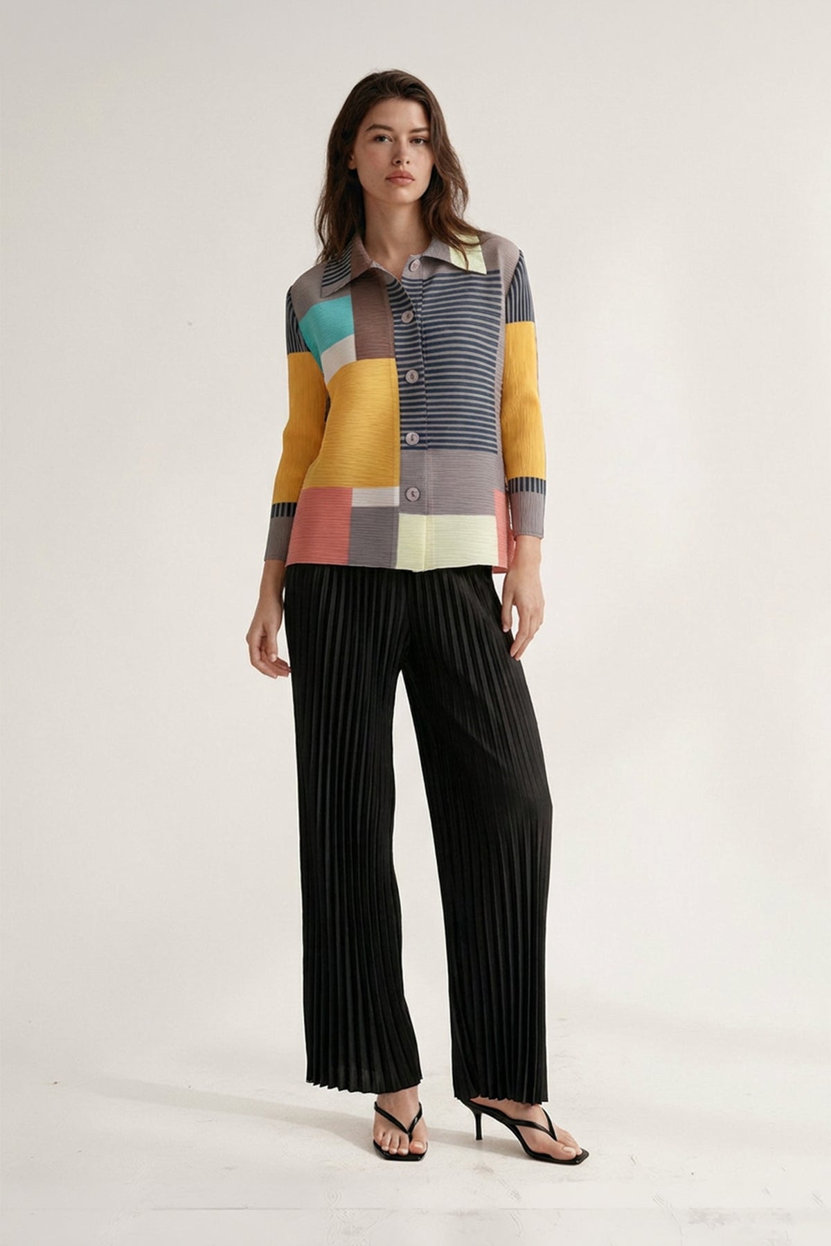 Freya Crystal Pleats Shirt - Latte Mix
