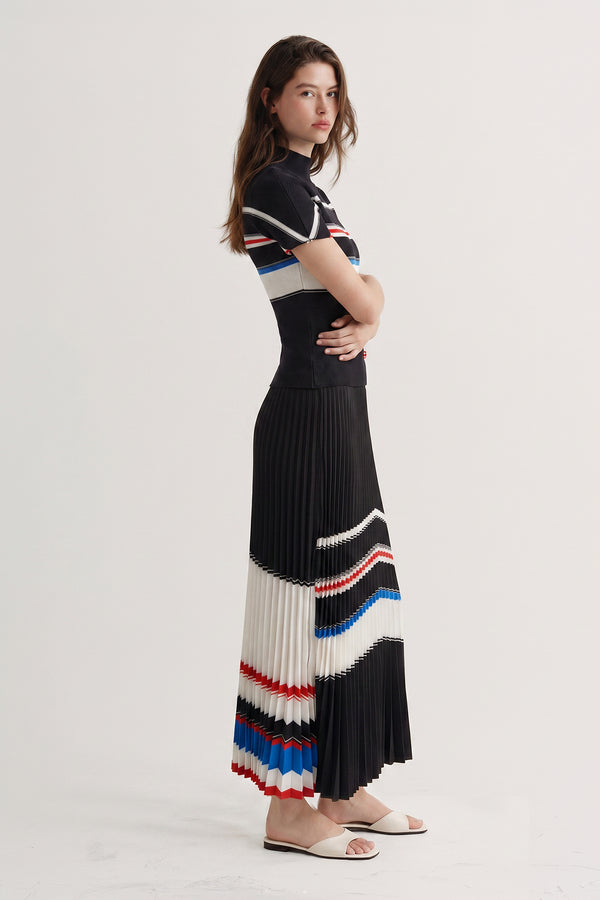 Peggy Stripe Pleated Skirt