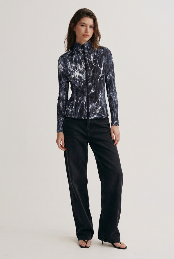 Emma Shibori Crinkle Zip Up Jacket