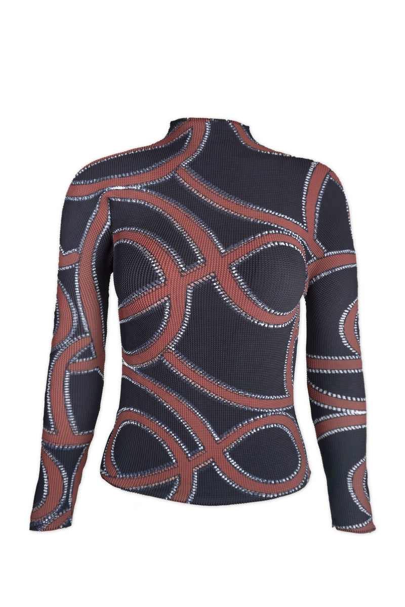 Inès Ribbon Print 3D Honeycomb Texture Top