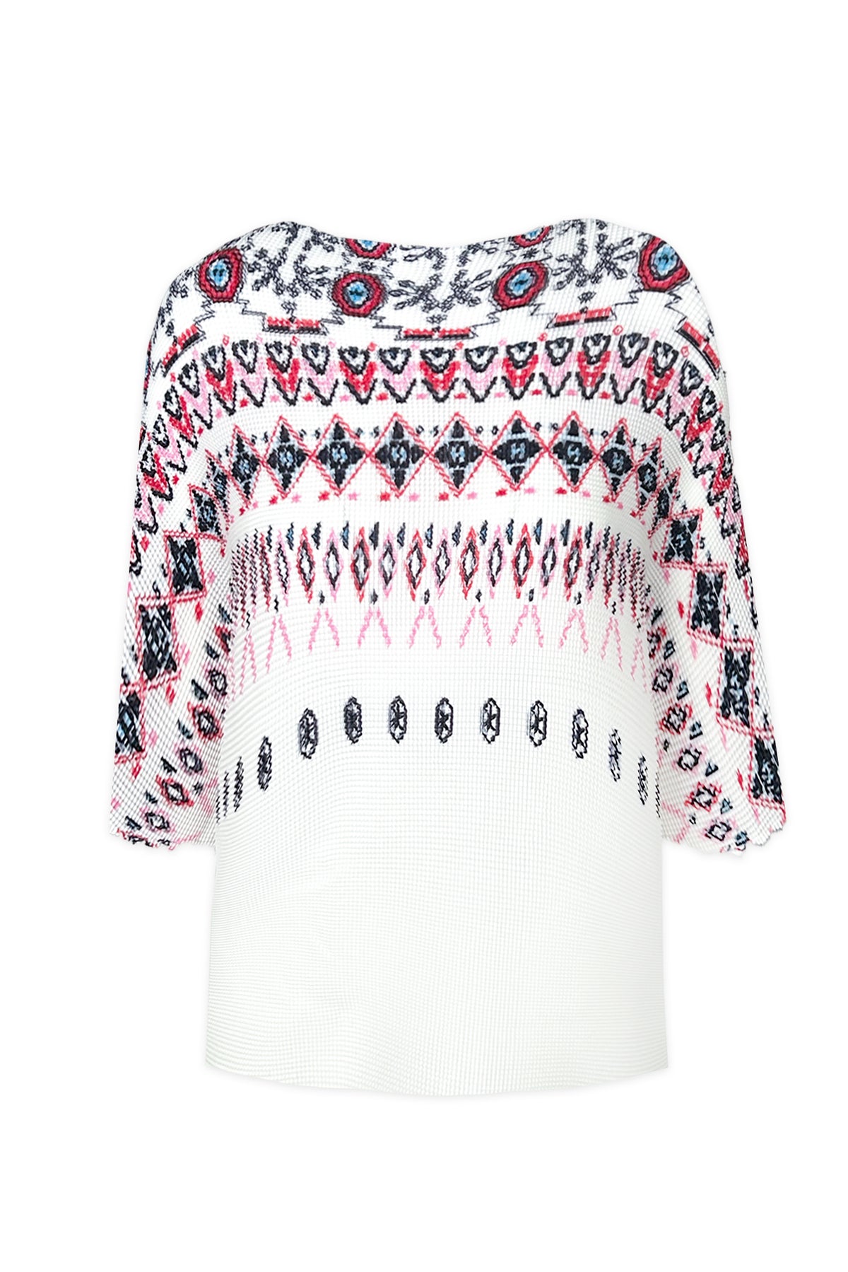 Noelle Fair-Isle Print 3D Honeycomb Texture Loose Top